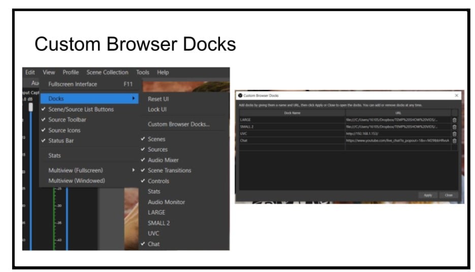 How to display  Chat with OBS Studio Custom Docks 