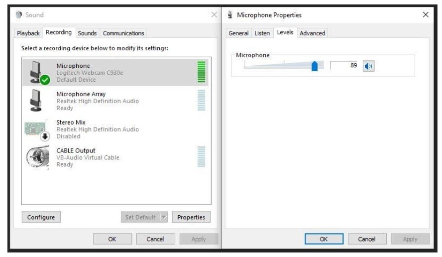 Default audio settings can generally be found in the operating system control panel