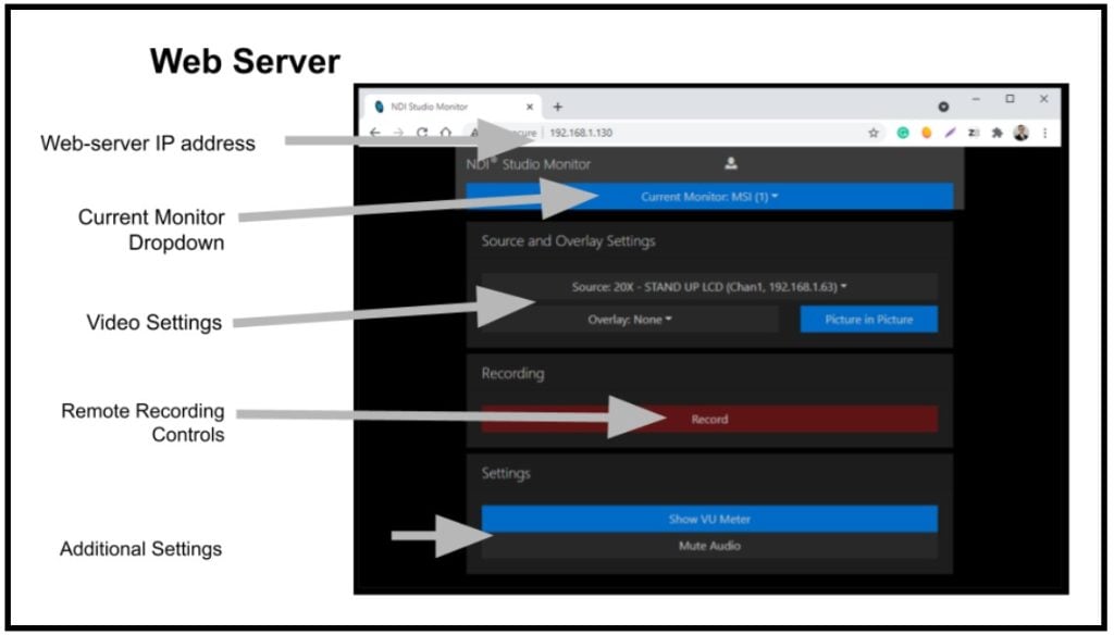 Studio Monitor features a web server that can be used to control the application remotely.