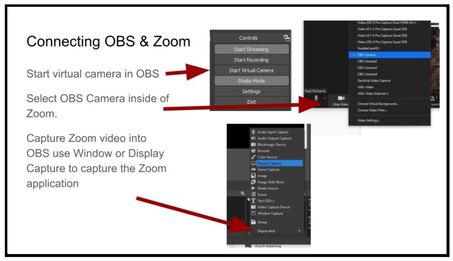 Connecting OBS and Zoom is easiest if you have two monitors. 