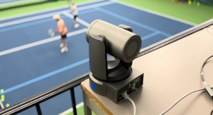 This PTZOptics Move 4K camera is powered over ethernet and is capable of auto-tracking.